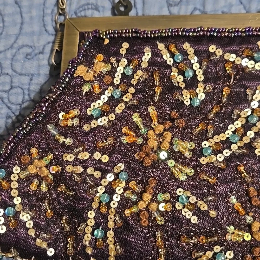 Purple Beaded and Sequin Clutch Bag